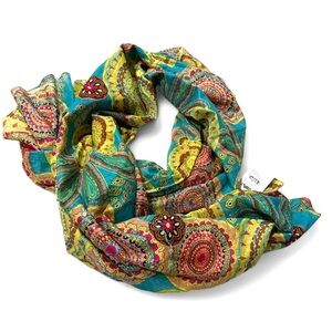 Vintage Jackpot Boho Lagenlook Paisley Scarf with Silver Thread 40x70